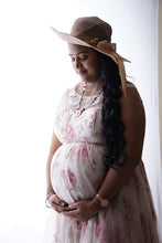 Load image into Gallery viewer, G210 (7), Light Pink Floral Maternity Shoot Baby Shower Trail Gown, Size (XS-30 to 4XL-48)