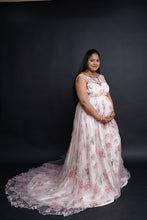 Load image into Gallery viewer, G210 (7), Light Pink Floral Maternity Shoot Baby Shower Trail Gown, Size (XS-30 to 4XL-48)