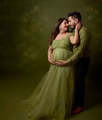 slim fit dress slacks Angel Maternity Lilliana Flowy Maternity Maxi Linen Dress in Olive main image 0