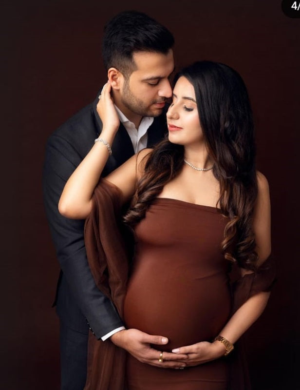 brown maternity shoot dress Lauren Top+ Blossom Skirt Two Piece Photoshoot Dress XS-M / Black main image 0