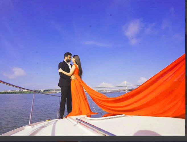 G1175 , Orange One Shoulder slit cut long trail shoot gown, (All Sizes ...
