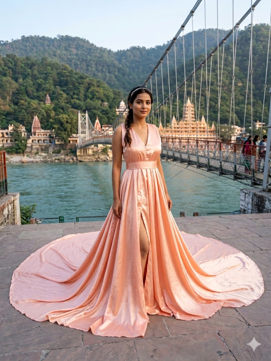 green emerald velvet dress G224,Peach Satin Long Trail Prewedding Shoot Gown – Style Icon  www.dressrent.in