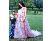 Load image into Gallery viewer, G210 (7), Light Pink Floral Maternity Shoot Baby Shower Trail Gown, Size (XS-30 to 4XL-48)