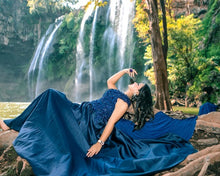 Load image into Gallery viewer, G132 (4), Navy Blue Satin Off Shoulder Trail Ball gown, Size (XS-30 to XL-40)