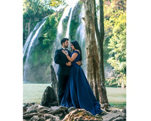 Load image into Gallery viewer, G132 (4), Navy Blue Satin Off Shoulder Trail Ball gown, Size (XS-30 to XL-40)