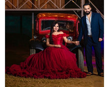 Load image into Gallery viewer, G123, Luxury Wine Puffy Cloud Trail Big Ball Gown, Size (XS-30 to L-38)