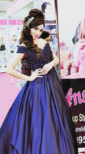Load image into Gallery viewer, G132 (4), Navy Blue Satin Off Shoulder Trail Ball gown, Size (XS-30 to XL-40)
