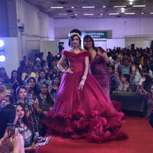 Load image into Gallery viewer, G123, Luxury Wine Puffy Cloud Trail Big Ball Gown, Size (XS-30 to L-38)