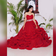 Load image into Gallery viewer, G148, Wine Off-Shoulder Cloud Trail Ball Gown, Free Size, pp
