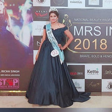 Load image into Gallery viewer, G132 (4), Navy Blue Satin Off Shoulder Trail Ball gown, Size (XS-30 to XL-40)