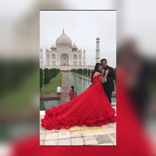 Load image into Gallery viewer, G123, Luxury Wine Puffy Cloud Trail Big Ball Gown, Size (XS-30 to L-38)