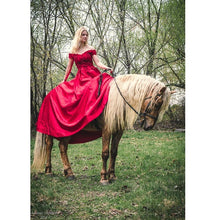 Load image into Gallery viewer, G130 (10), Wine Red Satin Off Shoulder Trail Ball gown, Size (XS-30 to XL-40)