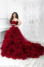 Load image into Gallery viewer, G148, Wine Off-Shoulder Cloud Trail Ball Gown, Free Size, pp