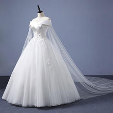 Load image into Gallery viewer, W151 (2) White Off-Shoulder Veil Princess Trail Wedding Gown, Size (XS-30 to XL-40)