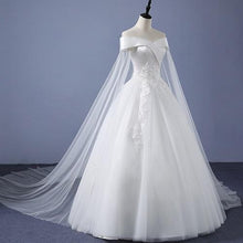 Load image into Gallery viewer, W151 (2) White Off-Shoulder Veil Princess Trail Wedding Gown, Size (XS-30 to XL-40)
