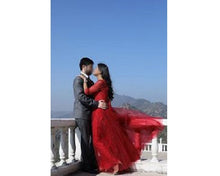 Load image into Gallery viewer, G183 (5), Wine  Half Sleeves Prewedding Shoot Infinity Long Trail Gown, Size (XS-30 to XL-40)
