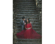 Load image into Gallery viewer, G183 (5), Wine  Half Sleeves Prewedding Shoot Infinity Long Trail Gown, Size (XS-30 to XL-40)