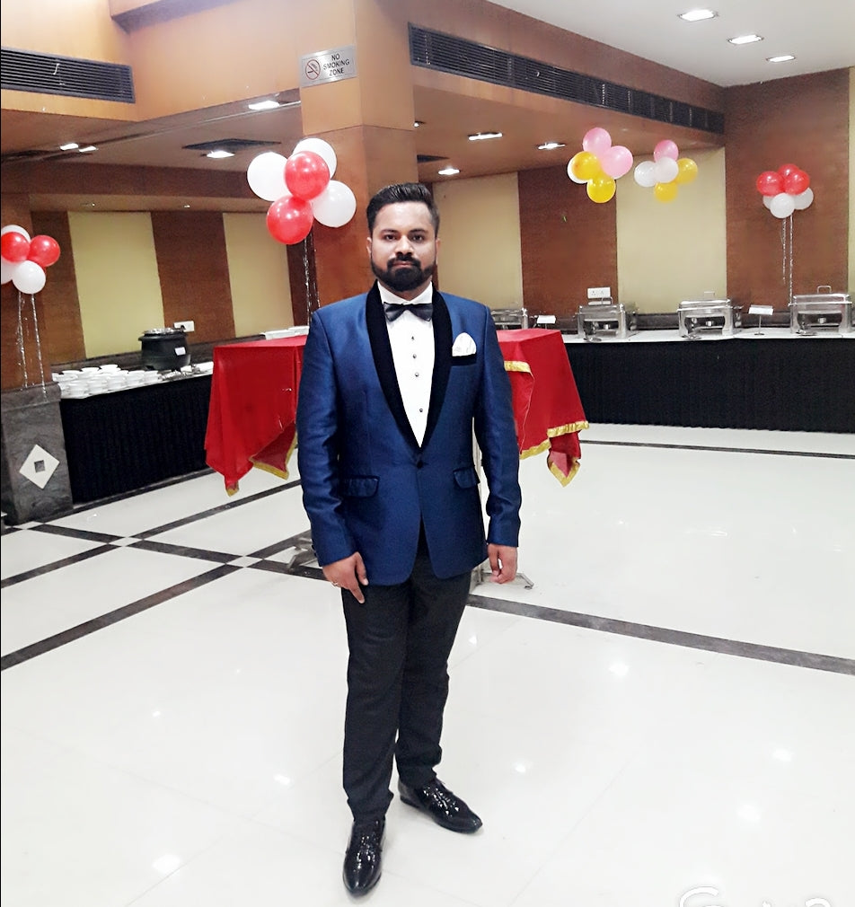 M2, Blue Tuxedo Blazer with Bow, Size (36 to 46) – Style Icon www