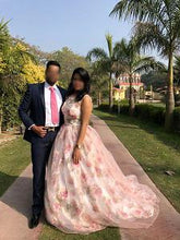 Load image into Gallery viewer, G210 (7), Light Pink Floral Maternity Shoot Baby Shower Trail Gown, Size (XS-30 to 4XL-48)