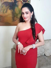 Load image into Gallery viewer, G102, Red Slit Fishtail One Shoulder Dress, Size (XS-30 to L-38)