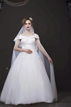 Load image into Gallery viewer, W151 (2) White Off-Shoulder Veil Princess Trail Wedding Gown, Size (XS-30 to XL-40)