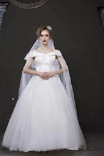 Load image into Gallery viewer, W151 (2) White Off-Shoulder Veil Princess Trail Wedding Gown, Size (XS-30 to XL-40)