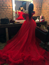 Load image into Gallery viewer, G123, Luxury Wine Puffy Cloud Trail Big Ball Gown, Size (XS-30 to L-38)