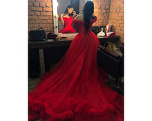 Load image into Gallery viewer, G123, Luxury Wine Puffy Cloud Trail Big Ball Gown, Size (XS-30 to L-38)