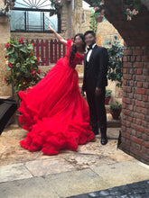 Load image into Gallery viewer, G123, Luxury Wine Puffy Cloud Trail Big Ball Gown, Size (XS-30 to L-38)