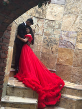 Load image into Gallery viewer, G123, Luxury Wine Puffy Cloud Trail Big Ball Gown, Size (XS-30 to L-38)