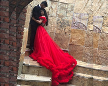 Load image into Gallery viewer, G123, Luxury Wine Puffy Cloud Trail Big Ball Gown, Size (XS-30 to L-38)