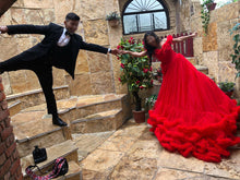 Load image into Gallery viewer, G123, Luxury Wine Puffy Cloud Trail Big Ball Gown, Size (XS-30 to L-38)