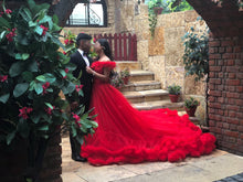 Load image into Gallery viewer, G123, Luxury Wine Puffy Cloud Trail Big Ball Gown, Size (XS-30 to L-38)