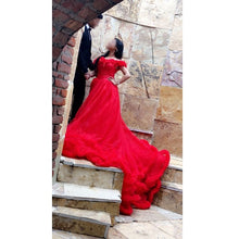Load image into Gallery viewer, G123, Luxury Wine Puffy Cloud Trail Big Ball Gown, Size (XS-30 to L-38)
