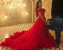 Load image into Gallery viewer, G123, Luxury Wine Puffy Cloud Trail Big Ball Gown, Size (XS-30 to L-38)