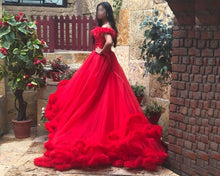 Load image into Gallery viewer, G123, Luxury Wine Puffy Cloud Trail Big Ball Gown, Size (XS-30 to L-38)