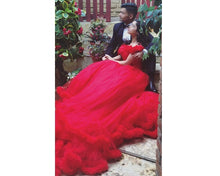Load image into Gallery viewer, G123, Luxury Wine Puffy Cloud Trail Big Ball Gown, Size (XS-30 to L-38)