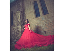 Load image into Gallery viewer, G123, Luxury Wine Puffy Cloud Trail Big Ball Gown, Size (XS-30 to L-38)