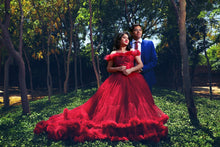 Load image into Gallery viewer, G123, Luxury Wine Puffy Cloud Trail Big Ball Gown, Size (XS-30 to L-38)