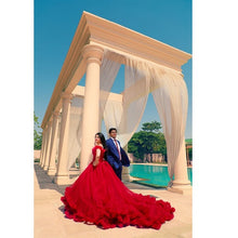 Load image into Gallery viewer, G123, Luxury Wine Puffy Cloud Trail Big Ball Gown, Size (XS-30 to L-38)