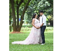 Load image into Gallery viewer, G210 (7), Light Pink Floral Maternity Shoot Baby Shower Trail Gown, Size (XS-30 to 4XL-48)