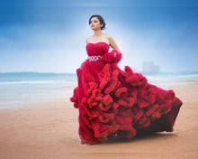 Load image into Gallery viewer, G148, Wine Off-Shoulder Cloud Trail Ball Gown, Free Size,pp