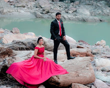 Load image into Gallery viewer, G130 (10) Wine Red Satin Off Shoulder trail Ball gown, Size (XS-30 to XL-40)