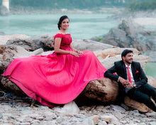 Load image into Gallery viewer, G130 (10) Wine Red Satin Off Shoulder trail Ball gown, Size (XS-30 to XL-40)