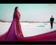 Load image into Gallery viewer, G92 (11), Dark Wine Satin Prewedding Shoot  trail Gown, Size (XS-30 to XXXL-46),