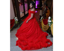 Load image into Gallery viewer, G137 (9), Luxury Red Puffy Cloud Trail Ball Gown, Size (XS-30 to xl 42)