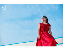 Load image into Gallery viewer, G130 (10) Wine Red Satin Off Shoulder trail Ball gown, Size (XS-30 to XL-40)