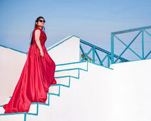 Load image into Gallery viewer, G130 (10) Wine Red Satin Off Shoulder trail Ball gown, Size (XS-30 to XL-40)