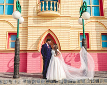 Load image into Gallery viewer, W151 (2) White Off-Shoulder Veil Princess Trail Wedding Gown, Size (XS-30 to XL-40)