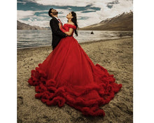 Load image into Gallery viewer, G123, Luxury Wine Puffy Cloud Trail Big Ball Gown, Size (XS-30 to L-38)